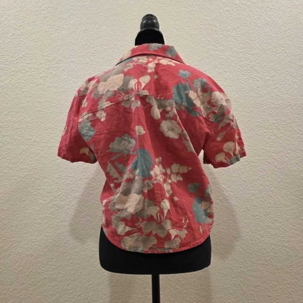 Sunday Best Short Sleeve Button Front Top Womens S Floral Print Cropped Resort - Picture 3 of 9